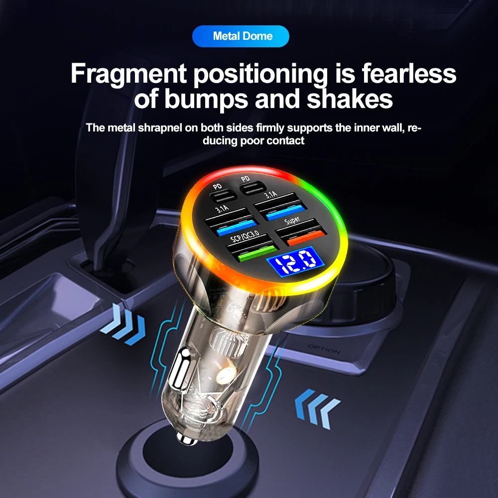 200 Вт 6-портовое автомобильное зарядное устройство для быстрой зарядки PD QC3.0 USB C