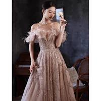 luxury off shoulder a series evening dress 2022 formal dress elegant feather elegant ladies party sweetheart