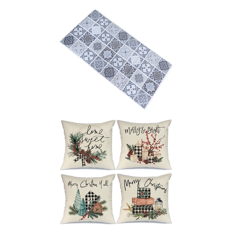 

Нескользящие износостойкие напольные наклейки 120x60 см и рождественские наволочки, декоративные подушки для дома, Рождественский Декор