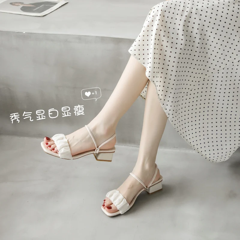 Sandals 2022 Women's Summer New Outer Wear Thick Heel Net Red French Middle Heel Fairy Wind High-heeled Sandals Fashion