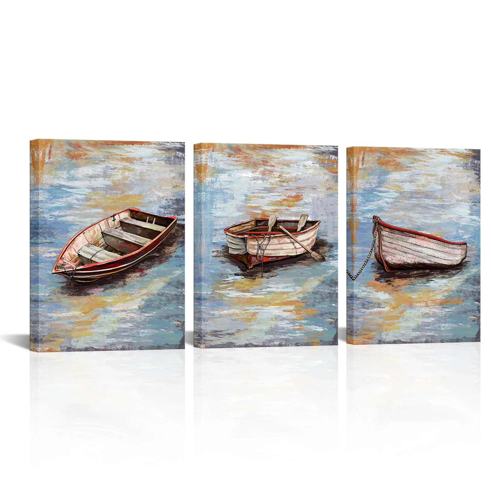 

3 Pieces Boats on Water Home Decor Posters Abstract Landscape Print Canvas Art Modern Style Pictures Living Room Wall Decor