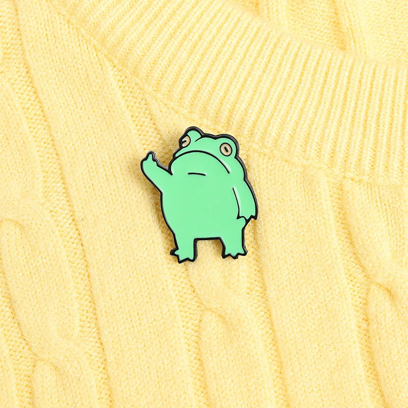Cute Funny Vertical Middle Finger Frog Alloy Brooch Creative Cartoon Animal Badge Personality Clothing Jewelry Accessories Gift