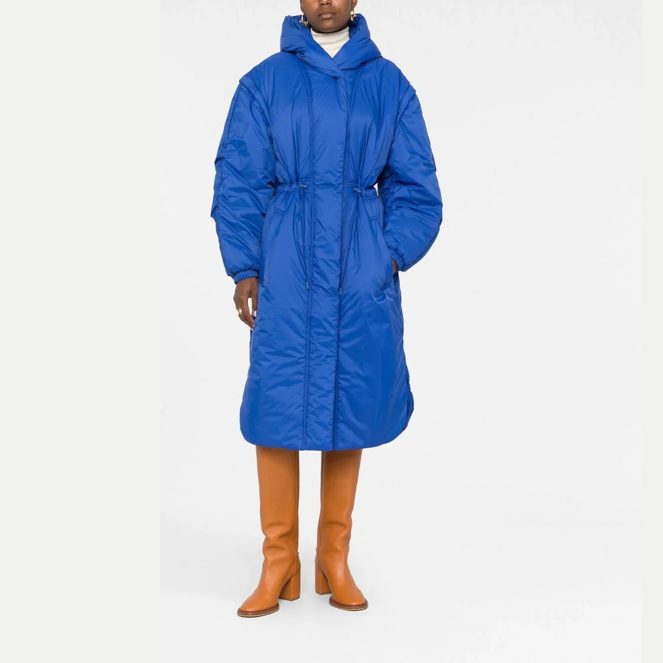 

Женская хлопковая куртка со съемным рукавом, Длинная утепленная куртка с капюшоном и кулиской, в стиле ретро, зима 2022