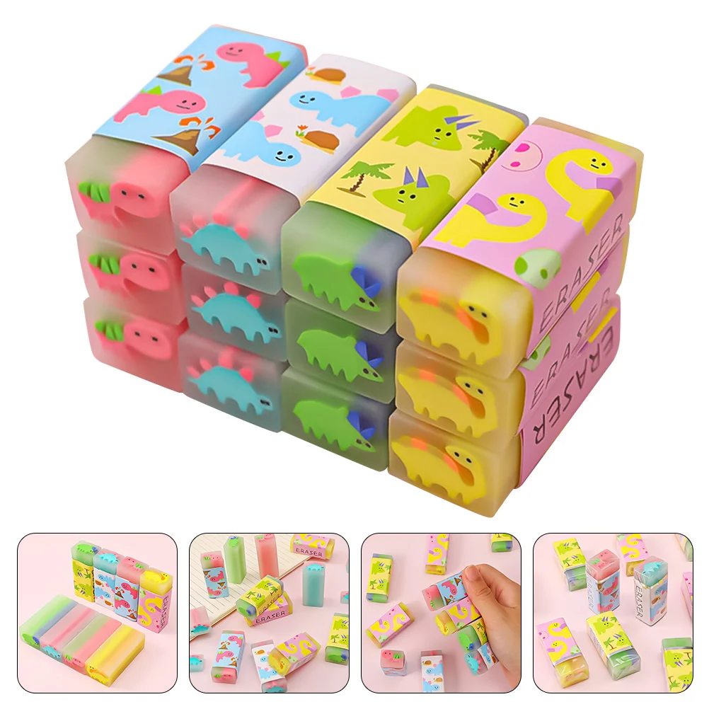 

12 Pcs Mini Pencils Eraser Adorable Dinosaurs Erasers Cartoon Animals PVC Small Pattern Kids Learning Supplies Student