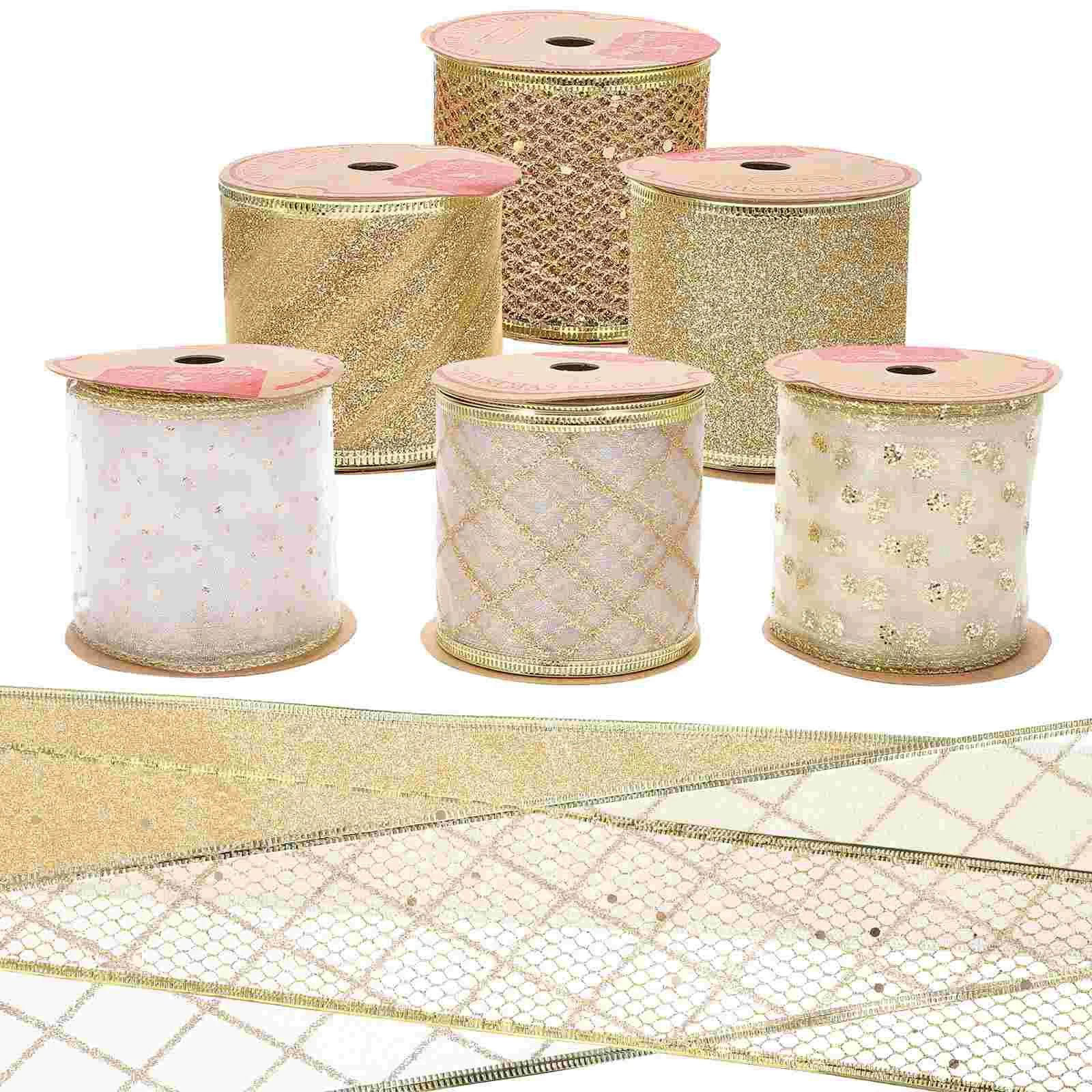 

Christmas Tree Ribbon Assorted Ribbon Glitter Ribbon 6 Rolls Ornament Exquisite Packing Wear-resistant for Party Xmas Decor Gift