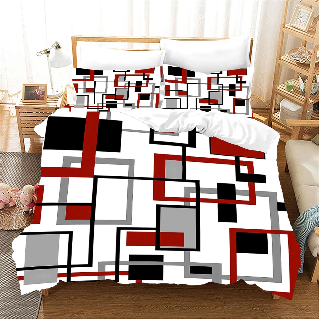 

Abstract Geometric Black and White Modern Polyester 3pcs Bedding Sets Single Double Bed Duvet Cover Set and 2pcs Pillow cover