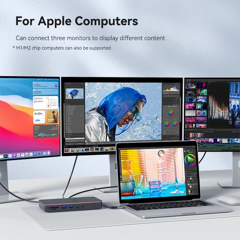 Хагбис DisplayLink USB C док-станция с тройным дисплеем 3 монитора с DP MST Hub 100 Вт PD RJ45 LED для MacBook M1 M2 Windows