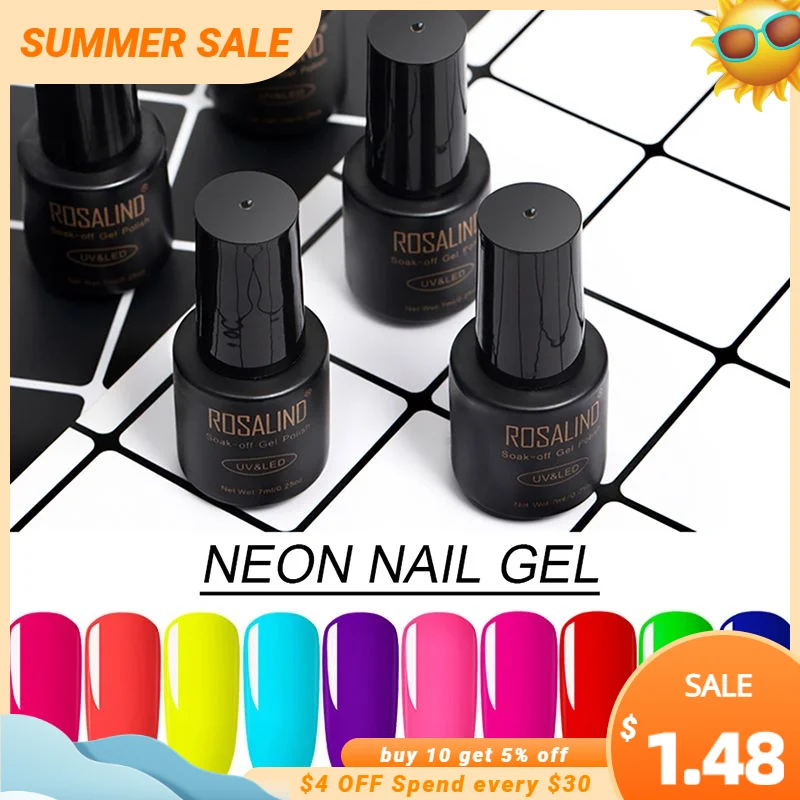 ROSALIND UV Neon Nail Gel Polish Set For Manicure 7ML Nails Hybrid Varnish Semi Permanent Gellak Soak off Primer Base Top Coat