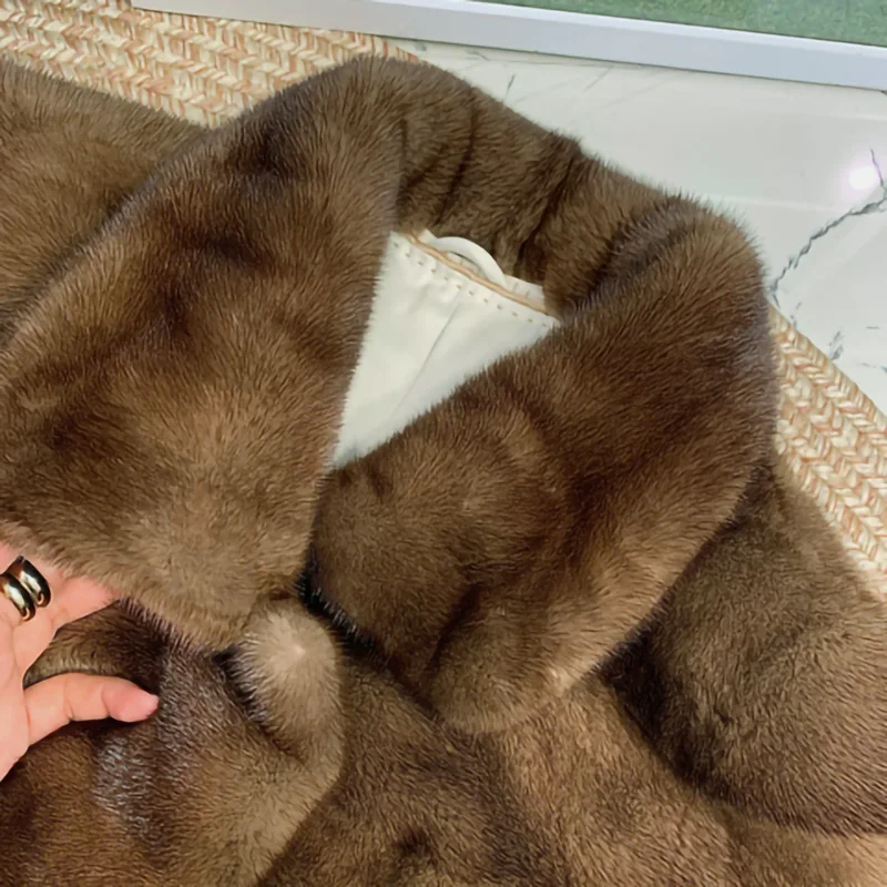 Lady Fashion Streetwear Luxury Mink Fur Jacket Winter Fluffy Women Coats Turn Down Collar Natural Mink Overcoat SF5217