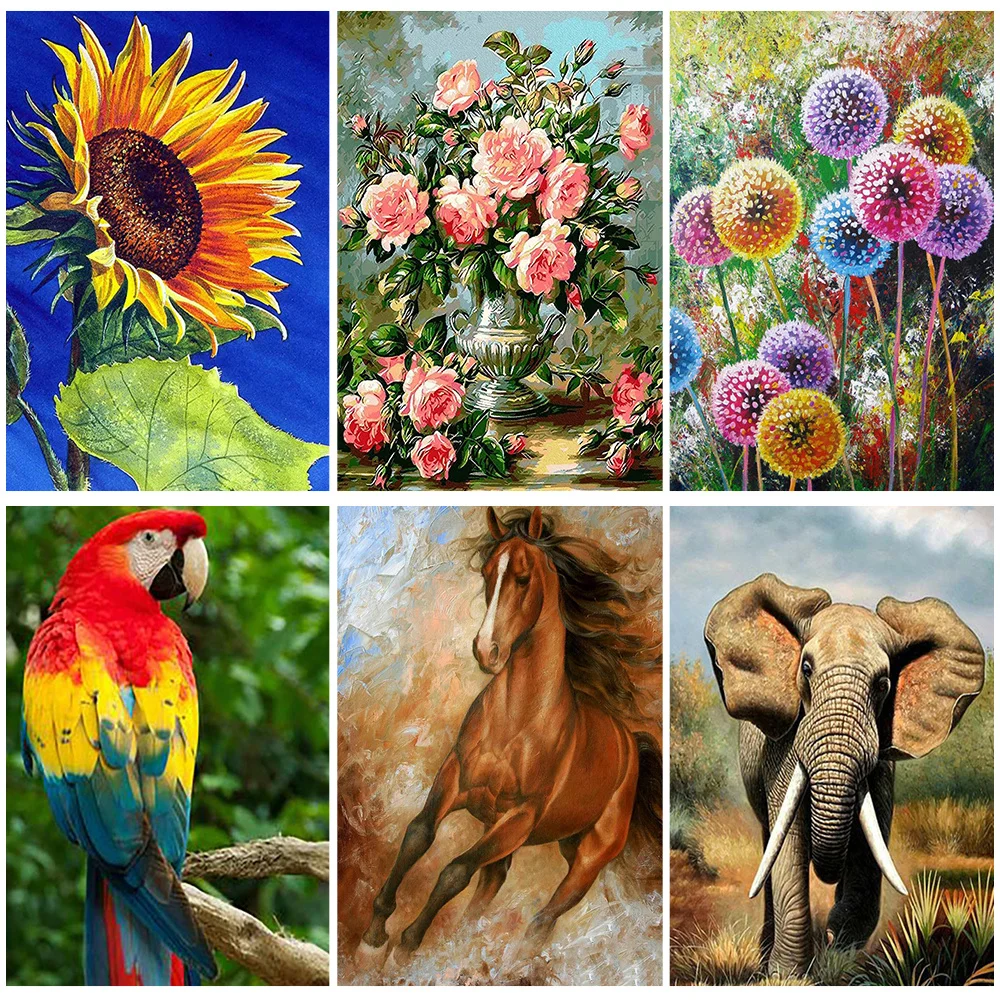 

Miaodu Full Diamond Mosaic Flower Sunflower Painting Complete Kit Animal Parrot Horse Embroidery Handmade Gift Home Decoration