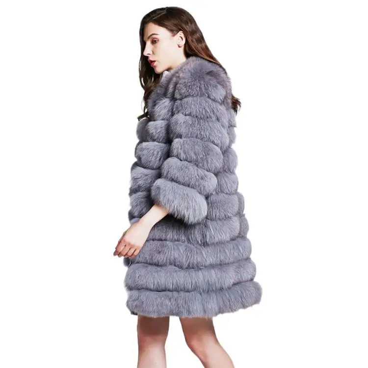 Woman Fox Fur Long Coat Removable Natural Fur Overcoat Real Fox Fur Outerwear Lady Winter Thermal Real Fur Jacket With Fur Vest