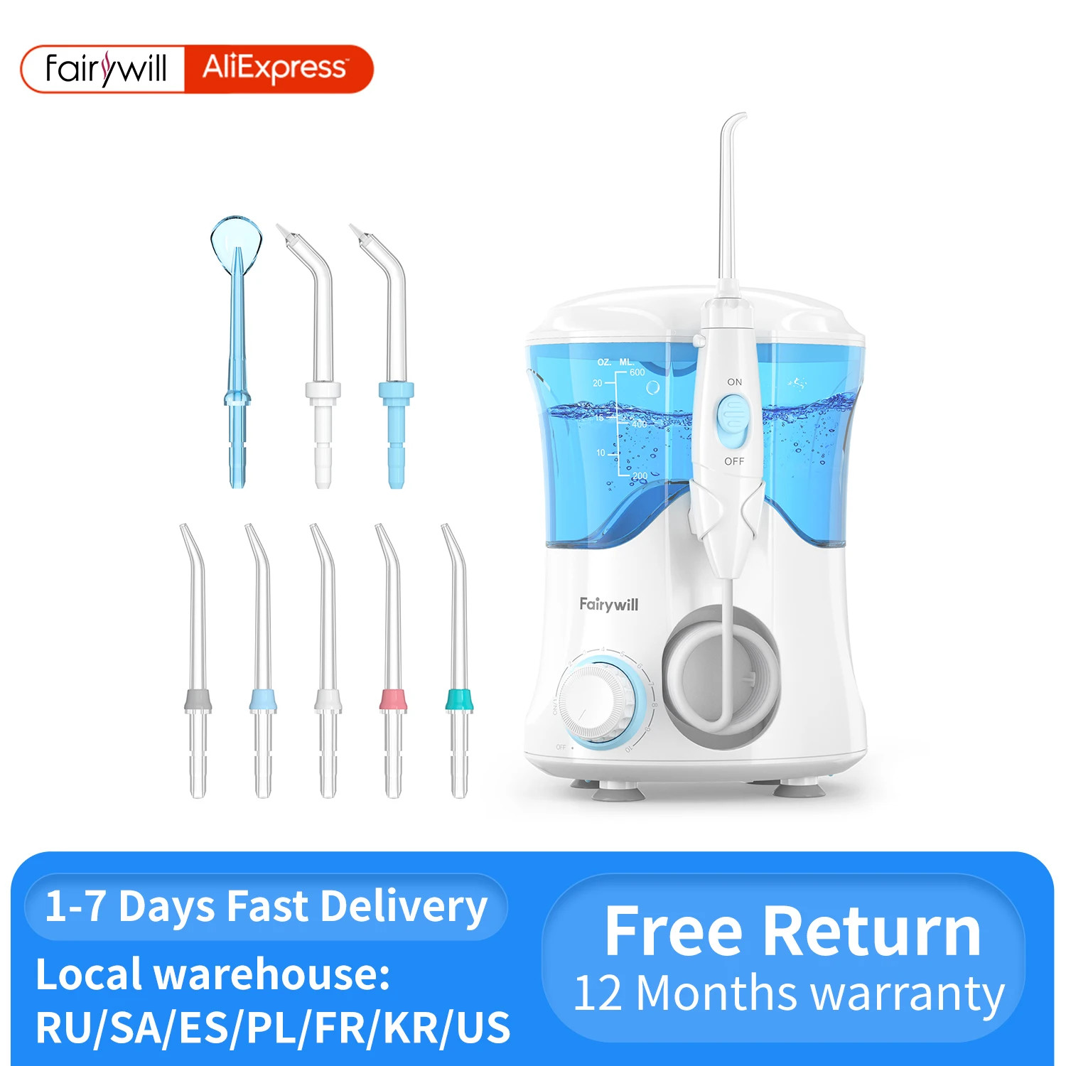 Ирригатор полости рта Fairywill для всей семьи Электрический Стоматологический 600 мл