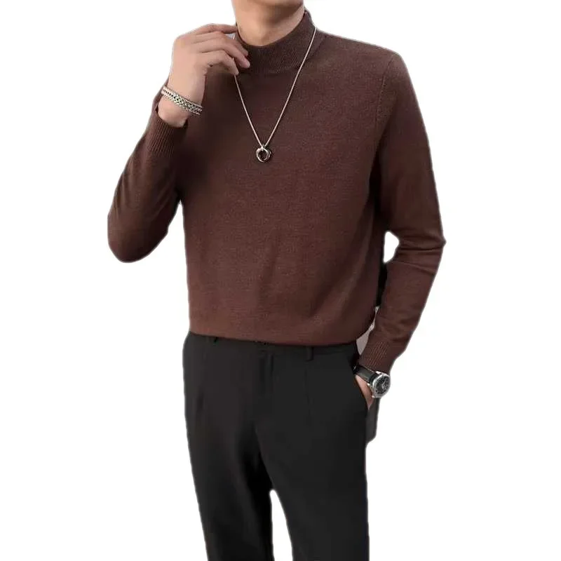 Men's Fashionable Thickened Half Polo Turtle Neck Sweater Casual Knitted Top For Spring Autumn 2023 New Style Coat Jacket
