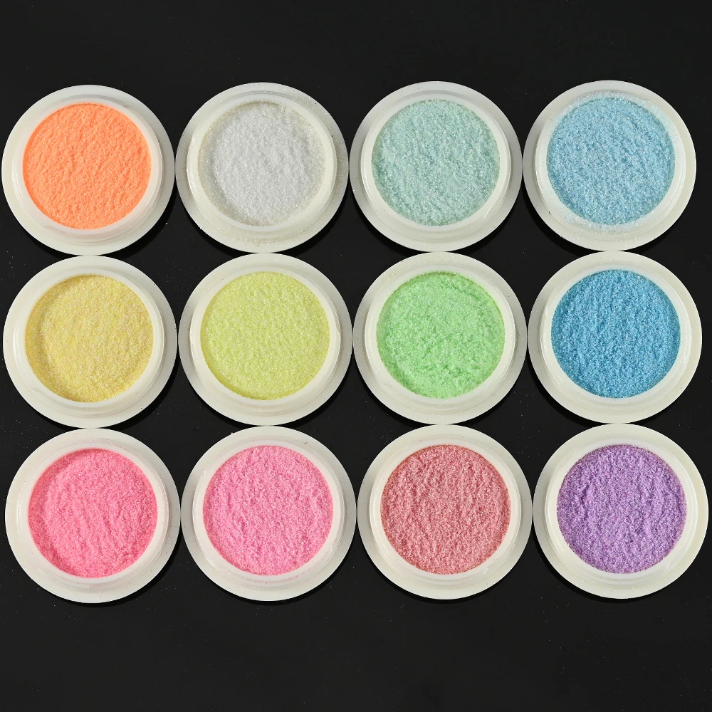 Блестящий Пигментный Порошок для дизайна ногтей 12 цветов