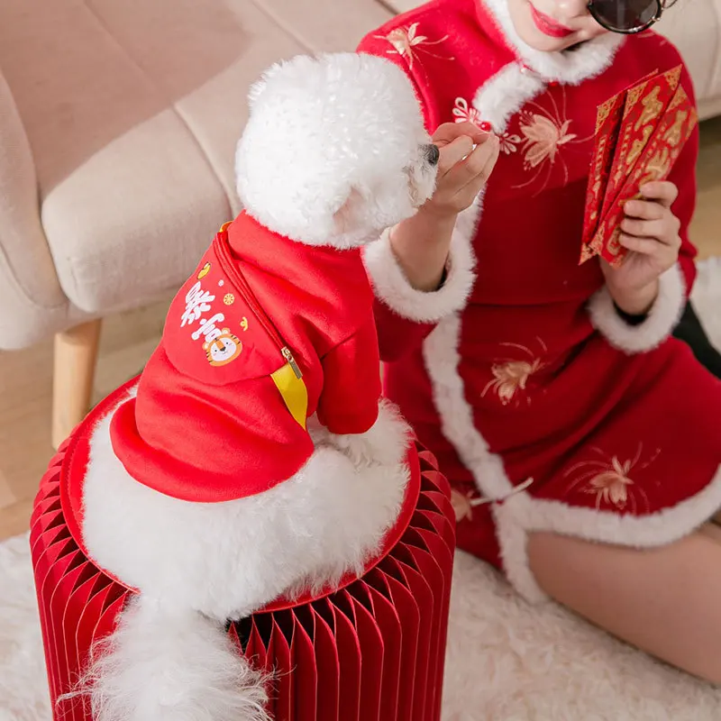 

Autumn and Winter Cat Two Feet Apparel Pet Clothes Zipper Satchel Dog New Year Sweater Small and Medium-Sized Dogs New Year