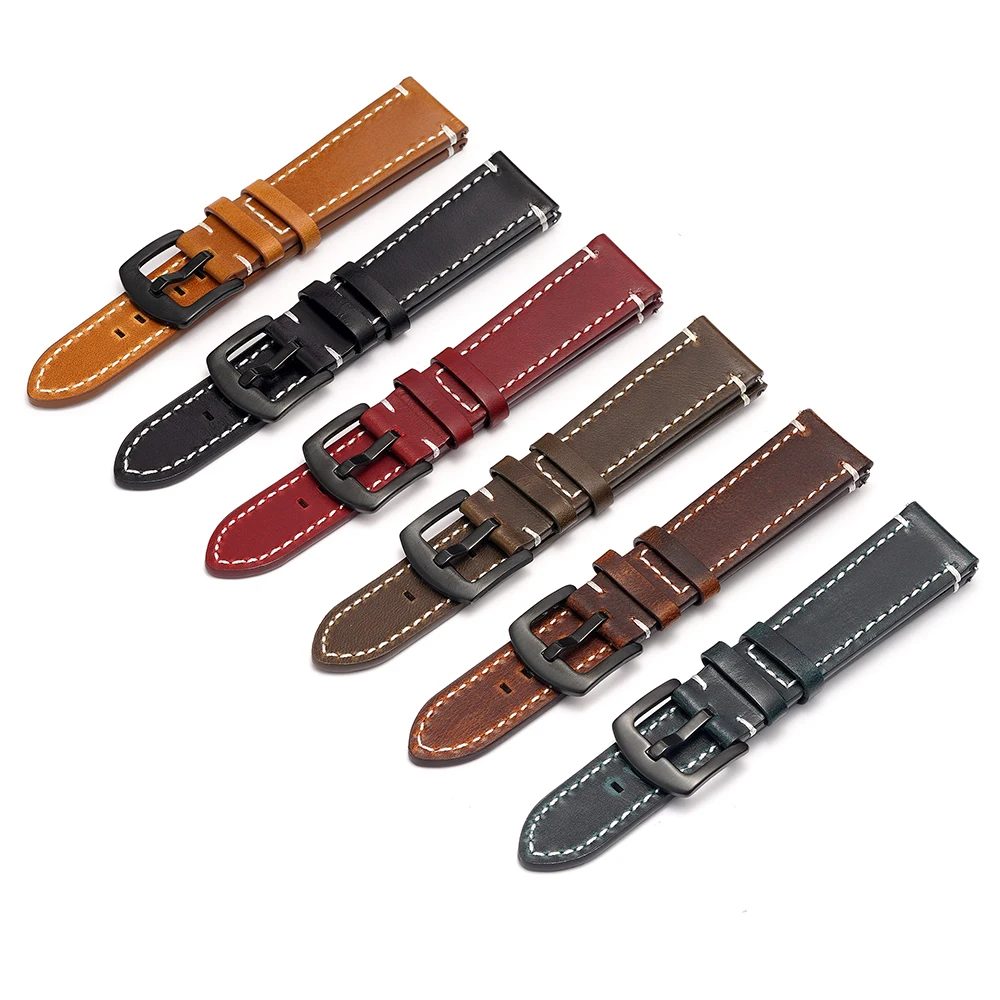 RIEBEAU Waxed Leather Watch Strap Vintage Watchbands 20mm 22mm Cowhide Bracelet Quick Release Watch Accessories