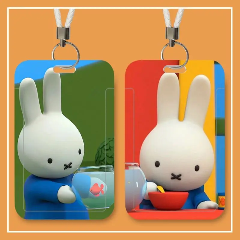 Новый Kawaii Anime Cute Miffy Student Meal Card Bus ID Защитная крышка Campus Hard Shell Подвесная веревка