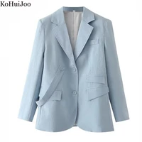 kohuijoo blazer casual womens 2022 autumn turndown collar commute loose suit jacket women long sleeve fashion coat light blue