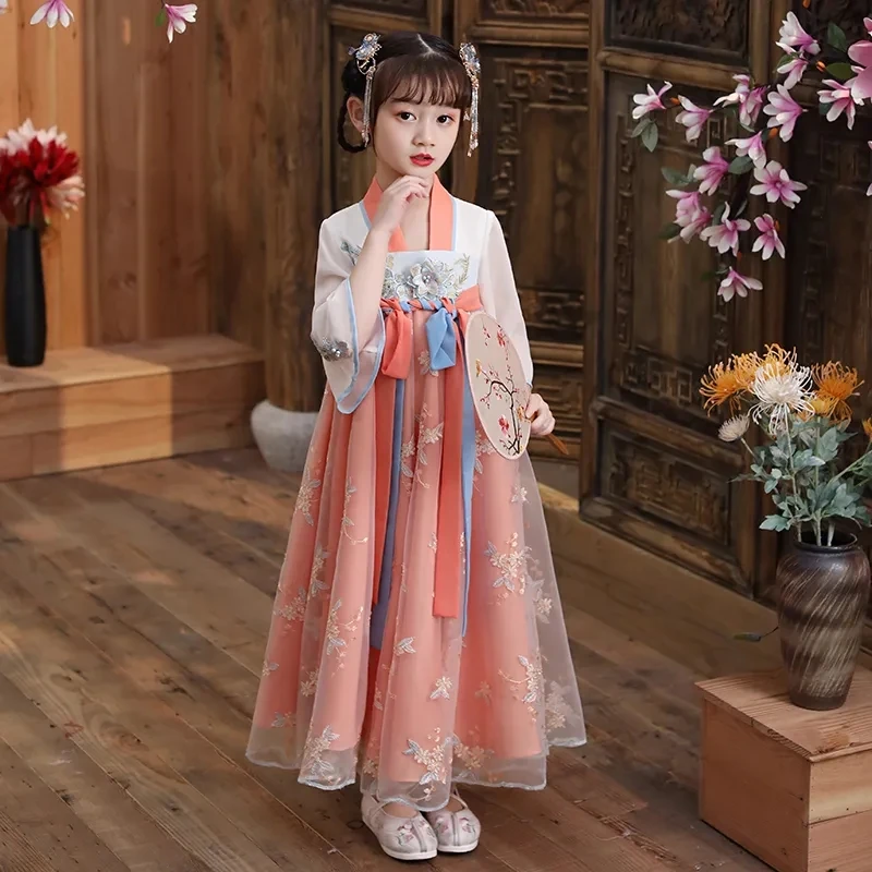 Girls Chinese Style Retro Dress Girls Baby Dress Children's Tang Clothing Spring and Summer Clothing Teenage Girls Hanfu