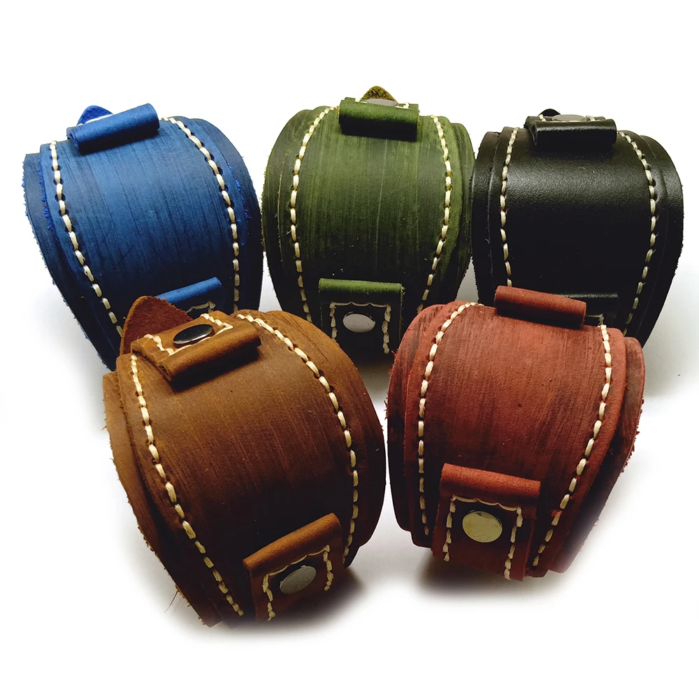 Ремешок для часов из натуральной кожи мужской винтажный широкий браслет