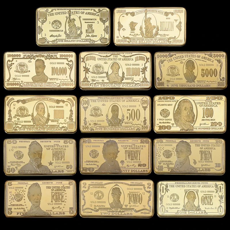 

We have more American USD One Hundred Dollar 1 2 5 10 20 50 100 500 1000 Gold Bullion 24K Gold Metal Bar for Collection and Gift
