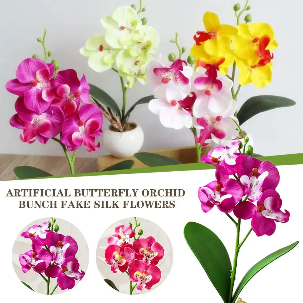 

Artificial Butterfly Orchid Bunch Fake Silk Flowers Simulation Wedding Party Vase Green Home Decor Garden Desktop Ornament M3I1