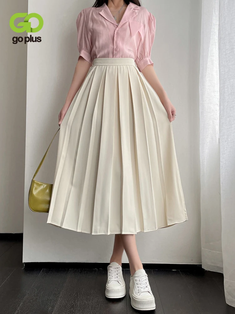 

GOPLUS Women's Skirts Vintage Pleated Black Skirt A Line Midi Skirt Rock Damen Sommer Saia Rokjes Dames Falda Plissada C60298