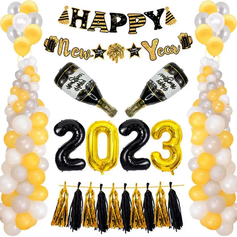 

2023 Happy New Year Decorations Set 16in Black And Gold New Year Party Decorations 2023 Aluminum Foil Balloons For New Year
