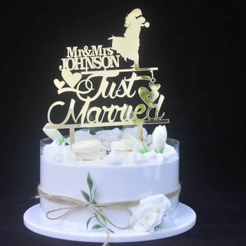 

Personalized Wedding Cake Topper Bride & Groom Silhouette Mr and Mrs Acrylic Cake Topper Just Married Decoration With Last Name