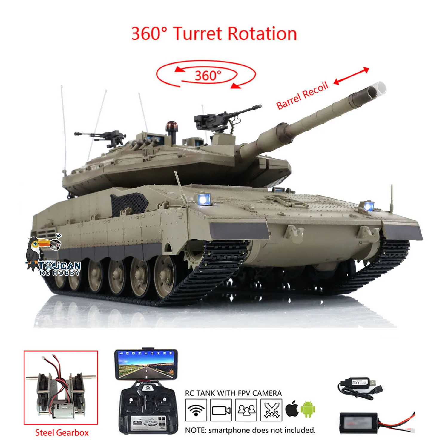 Фото Heng Long 1/16 3958 Радиоуправляемые танки IDF Merkava MK IV Модели камер FPV с дымовым эффектом Инфракрасная битва Металлическая коробка передач Армейский автомобиль Игрушки №5