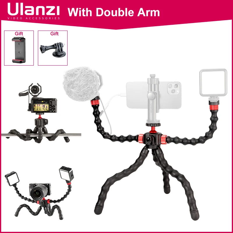 Ulanzi MT-52 Flexible Octopus Stativ Einbeinstativ Mit Doppel Arm Halterung Verlängern 1/4 Schraube Kalt Schuh Smartphone Kamera Stativ
