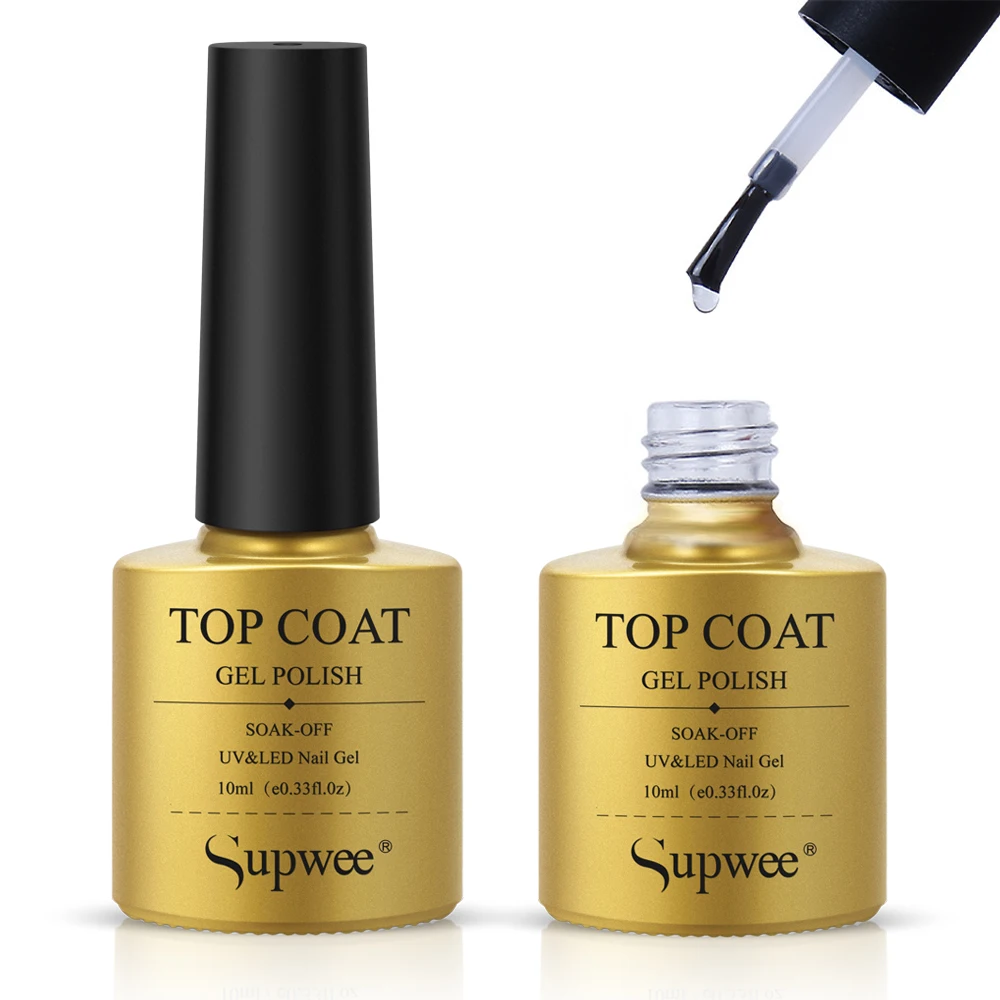 

SUPWEE 10ML Top Coat Gel Nail Polish Transparent Gel Nail Design Holographic Semi-permanent Soak Off UV/LED Lamp Gel Varnish