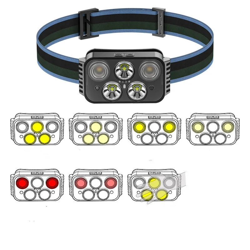 Waterproof USB Rechargeable Headlamp Portable 5LED Headlight Battery Torch Portable Working Outdoors Fishing Camping Head Light enlarge
