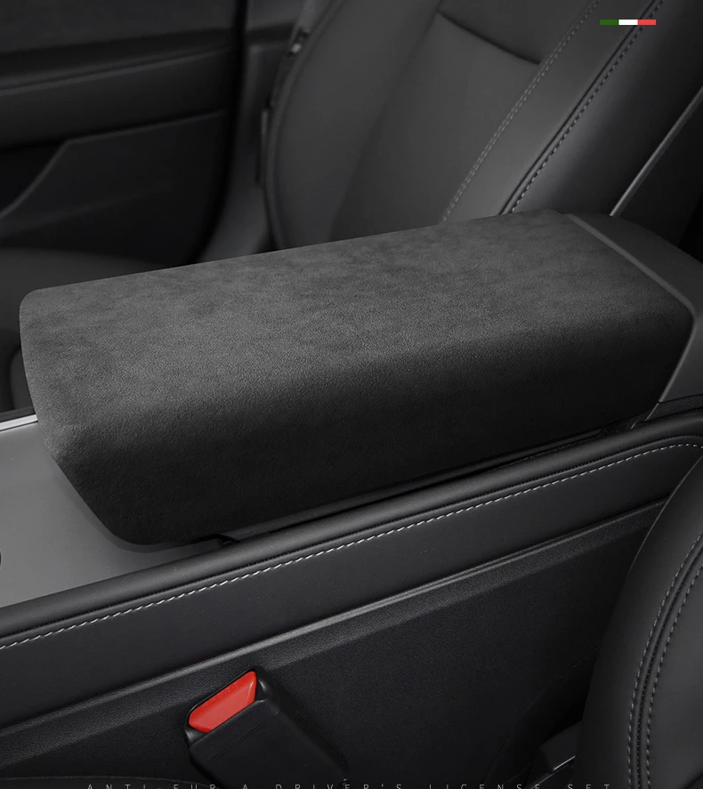 For Tesla Model 3/Y 2017-2022 Center Console Armrest Italy Alcantara Coating Cover Armrest Sleeve & Backseat Airco Cover- Black