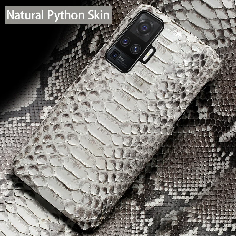 

Genuine Leather Phone Case For VIVO X50 X30 X27 Pro X23 Nex 3 iQOO Luxury Natural Python Snake Skin Back Cover Funda Capa