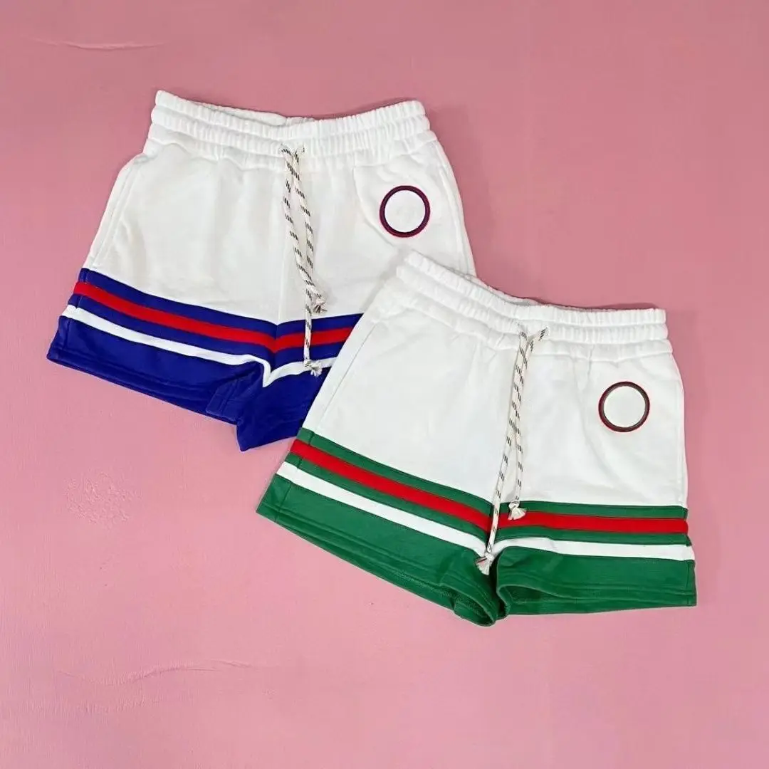 

2022 Summer New G Embroidered Casual Shorts Man Women Stripe Contrast Patchwork Drawstring Elastic Waist Wide Leg Pants