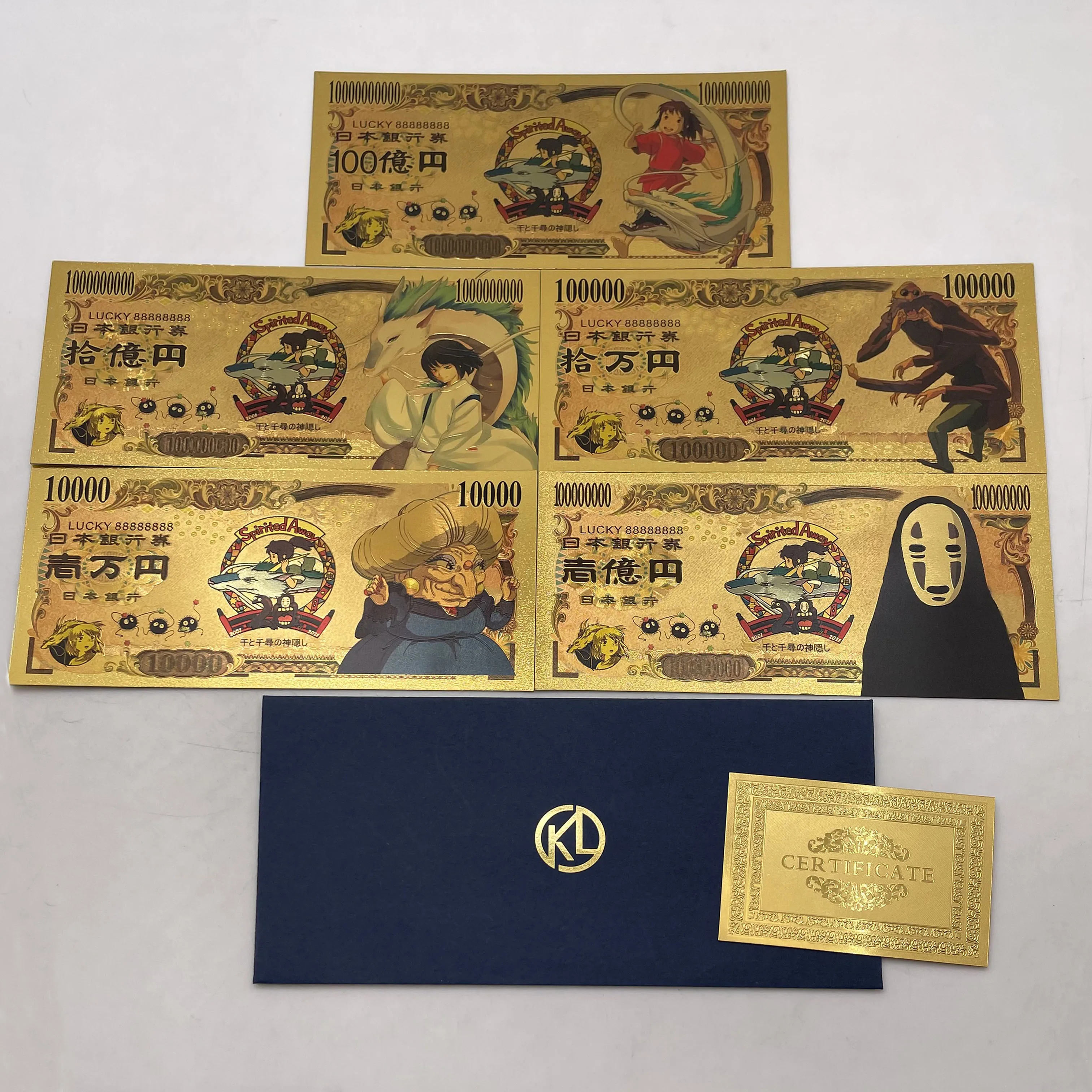 

Japanese famous Anime Spirited-Away playing cards Classic Manga no face man yubaba Gold foil notes 10000 Yen fake money gifts