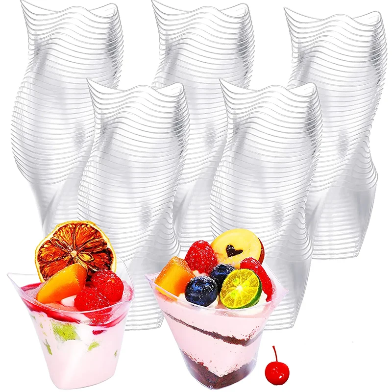 100ML 20Pcs Disposable Plastic Dessert Cups Birthday Transparent Party ice Cream Home Christmas Supplied