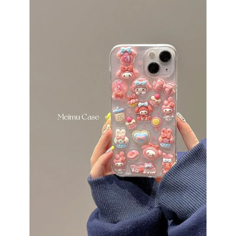 

Sanrio Kawaii Ins Silicone Kuromi My Melody Phone Case IPhone Series Glue Dropping Process Fall and Wear Resistant Cute Cartoon