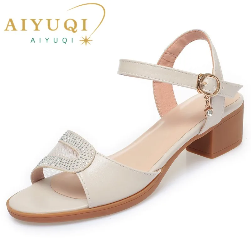 AIYUQI Women Sandals 2023 Summer New Fashion Mid Heel Women Sandals Non Slip Large Size Casual Women Dress Sandals