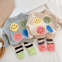 baby boy clothes set spring autumn smiley print sweatshirt striped leggings suit for girls casual cartoon childrens clothing