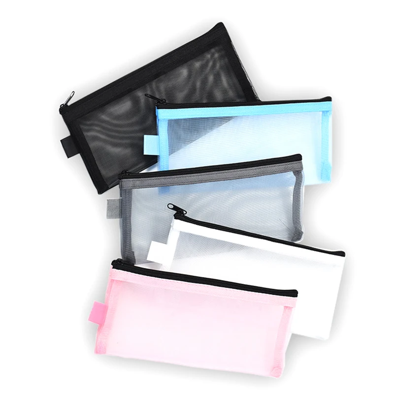 

1Pc Transparent Mesh Pencil Case Pen Bag Simple Portable Office School Supplies Pen Box Bill Storage Bag Travel Accessories