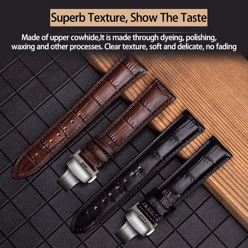 Universal Replacement Leather Watch Strap High-quality Cowhide Strap Pin Butterfly Buckle Watch Band 12mm 14mm 18mm with Tool