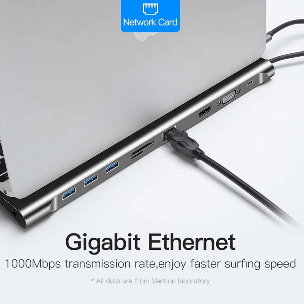 

Multifunctional 10 in 1 Type-C Universal Docking Station Stand Video Display USB 3.0 HD Adapter Splitter Hub