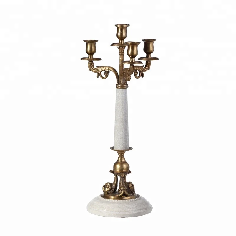 

JDSC Home Decoration Luxurious brass with ceramic straight candlestick