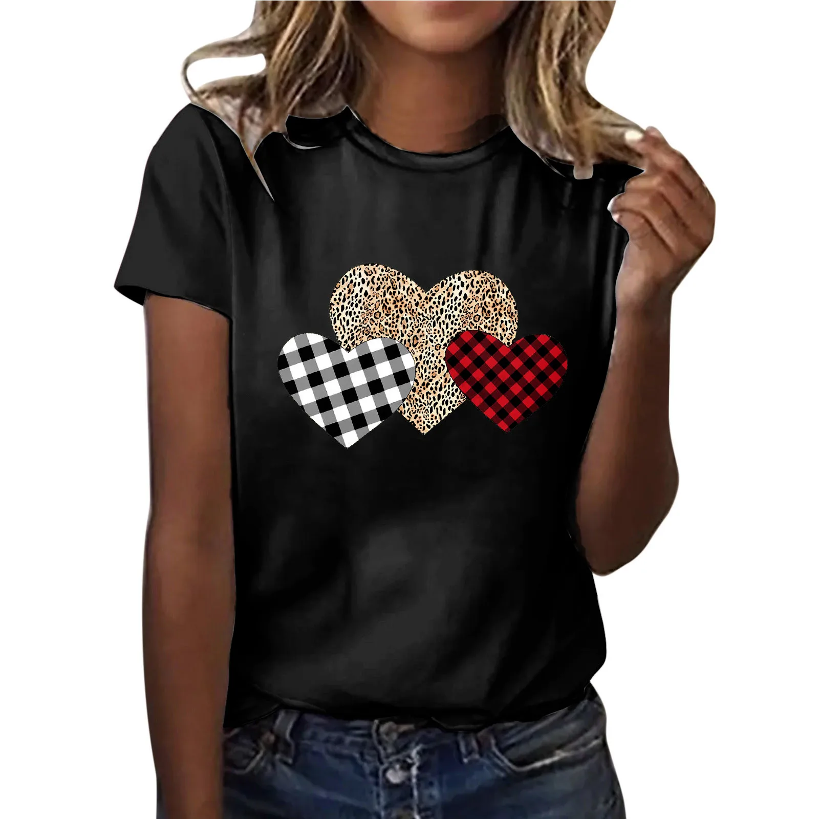 

Shirt Go with Leggings Women Love Print O Neck Tops Short Sleeve Round Neck Tee Shirt Printed Flower Loose Side Running Tops