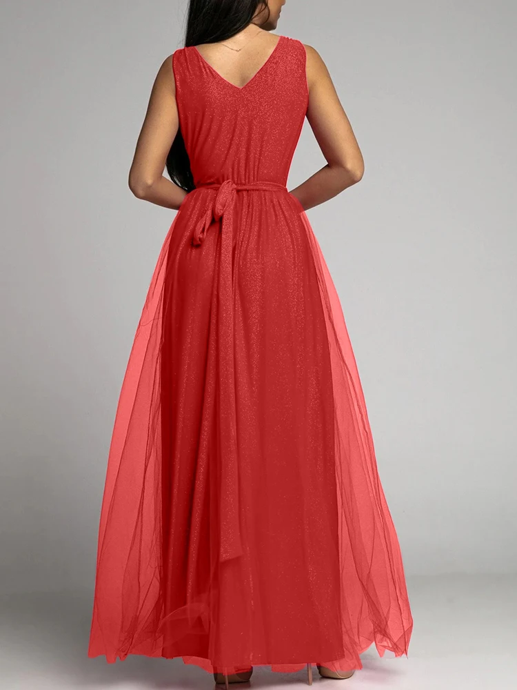 Летнее шикарное Тюлевое газовое платье без рукавов Сексуальное Женское Платье