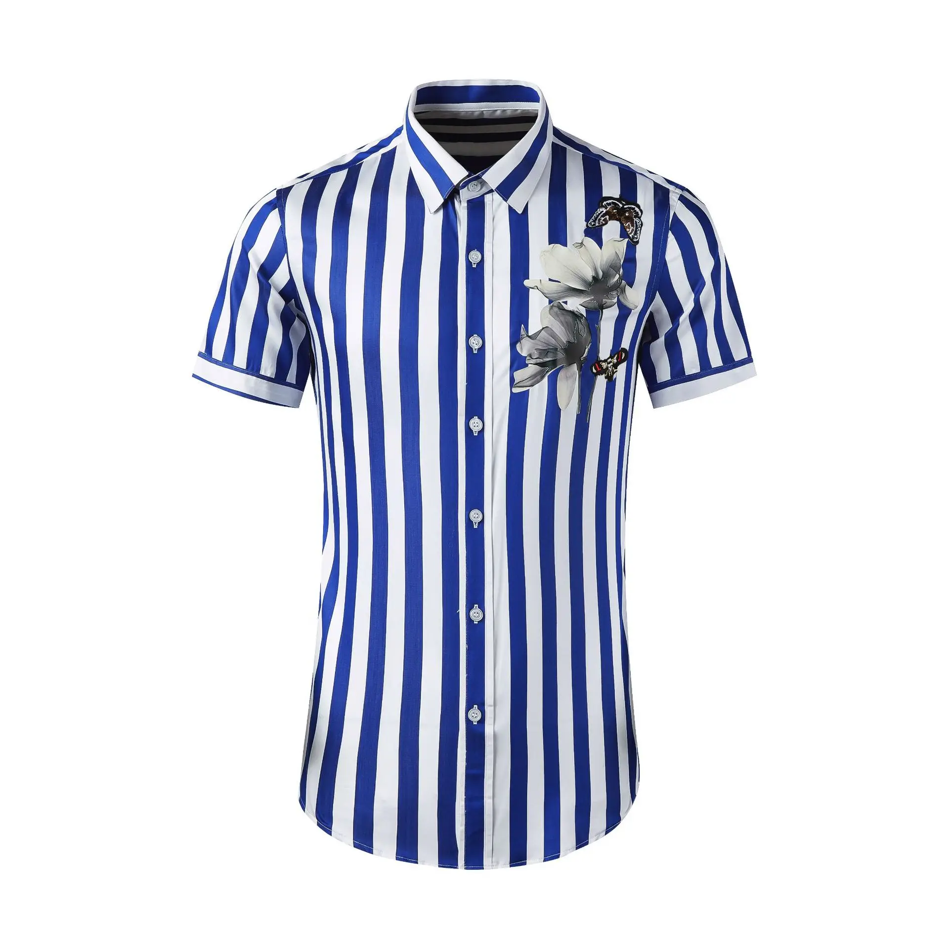 

Рубашка мужская с коротким рукавом, Классическая хлопковая сорочка в полоску, роскошная бижутерия, весна-лето