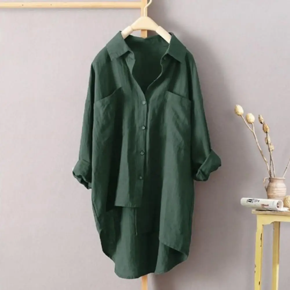 

High Quality Loose Shirt Rustic Anti-shrink Solid Color Office Lady Cotton Shirt Tops
