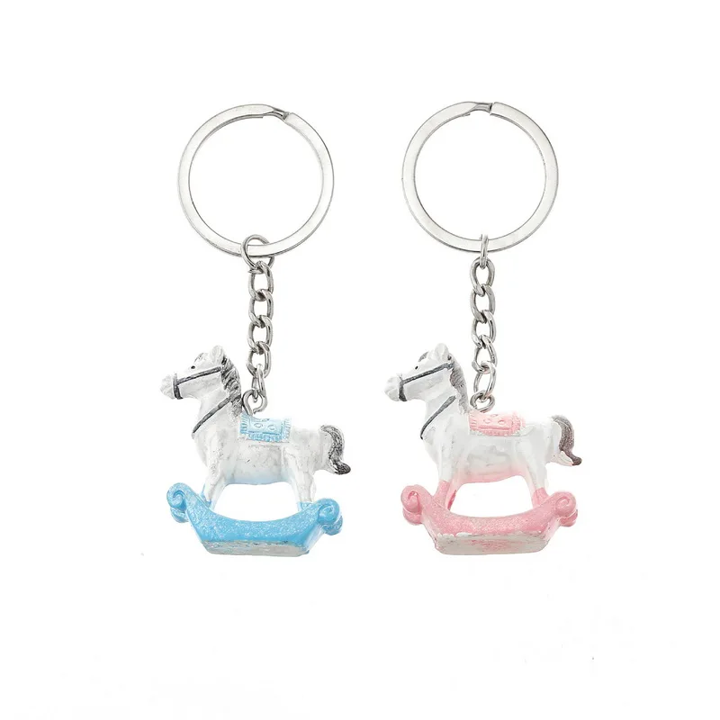 20/50PCS Blue Rocking Horse Keychain in Gift Box Baby Christening Favors Birthday Party Giveaways Gift For Guest